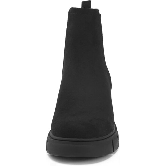 Redtop Women's Black Faux Suede Elastic Chunky Block Heel Lug Sole Ankle Boot - Picture 3 of 7